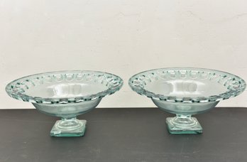 A Pair Of Recycled Glass Reticulated Pedestal Centerpiece Bowls