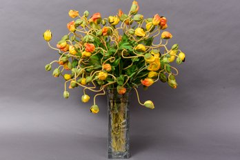 Faux Floral Arrangement In Etched Glass Vase
