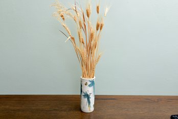 Signed Vase With Dried Wheat Stalks