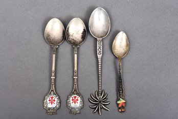 Set Of Four Sterling Silver Souvenir Spoons