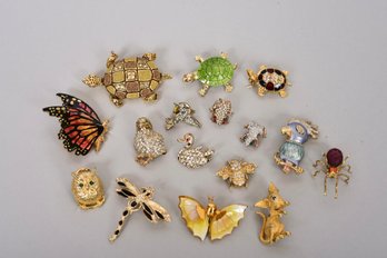 Collection Of Animal Themed Pins - Turtles, Frogs, Spider, Owl And More