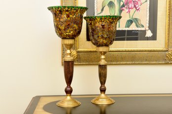 Pair Of Mosaic Hurricane Candle Holders