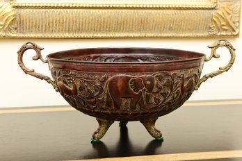 Decorative Footed Metal Bowl With Elephant Design - Made In India