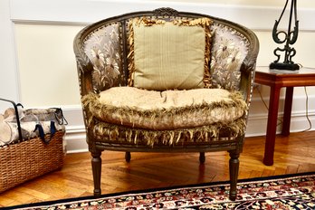 ABC Carpet & Home Silk Floral Embroidered Barrel Back Chair With Nailhead Stud Design