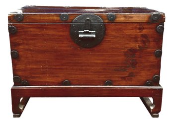 Antique Korean Hardwood Money Trunk With Hand Forged Wrought Iron Latch Plate Purchased From Eve Stone Antique