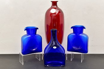 Red And Blue Hand Made Glassware By Blenko, Wanda And Vidrios San Miguel