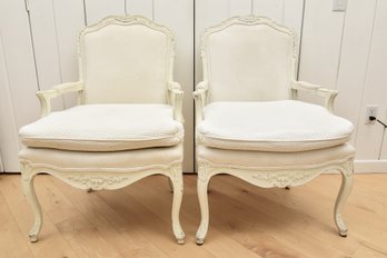 Pair Of French Louis XV Style Upholstered Bergere Chairs