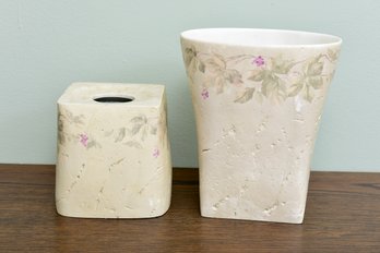 Cheri Blum Hand Painted Waste Basket And Tissue Cover