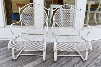 Pair Of Vintage Woodard Russell Style Wrought Iron Outdoor Patio Rocker Chairs
