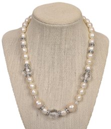 Vintage Yves Saint Laurent (YSL) Single Strand Faux Pearl And Faceted Crystal Bead Necklace