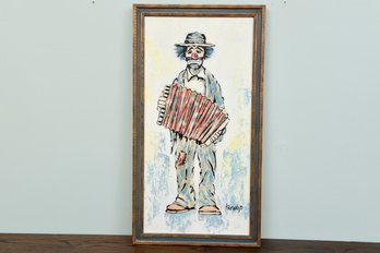 Signed Armando Oil On Board Painting Depicting A Clown
