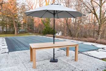 Teak Outdoor Dining Table With Galtech Outdoor Patio Umbrella And Stand