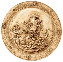 Large Bas Relief Plaster Wall Plaque With Cherubs And Angels