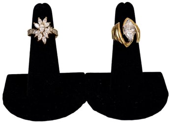 Pair Of Costume Marquise Baguette And Marquise Cubic Zirconia Cocktail Rings (size 5 1/4)