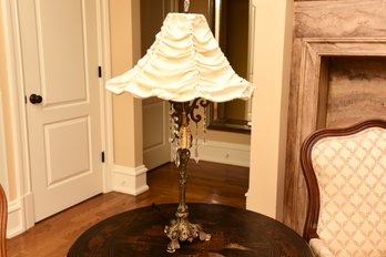 Metal Boudoir Table Lamp With Crystal Drops And Silk Shade