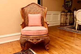 Stunning Curvaceous Woven Wicker Rattan Arm Chair With Pink Cushion And Pillow