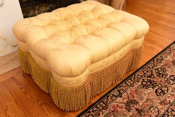 Tufted Yellow Ottoman With Fringes On Casters