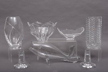 Collection Of Glassware - Tiffany & Co. Candlestick Holders And Vase, Steuben Bowl And More