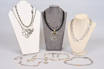 Nice Collection Of Silver-Tone Necklaces And Pierced Earrings With Gold Accents