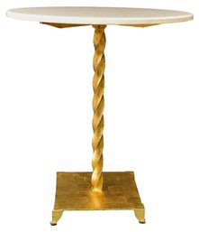 Round Travertine Top Accent Table With Gilt Metal Base