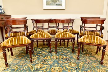 Set Of Nine Regency Mahogany Upholstered Dining Room Chairs By ABC Carpet & Home (RETAIL $4,606)