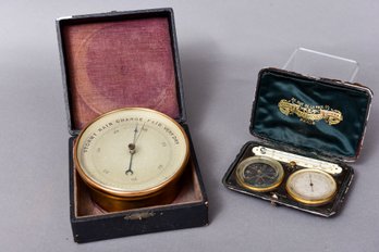 French Holosteric Barometer In Original Case And Precision Borometer/Compass/Thermometer In Original Case
