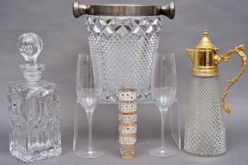 Pair Of Tiffany & Co. Champagne Glasses, Cut Crystal Ice Bucket, Pair Of Decanters And Four Shot Glasses