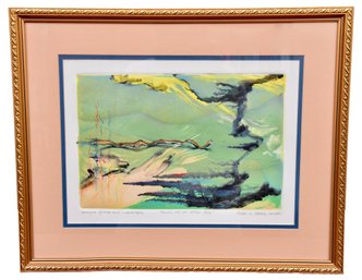 Signed Susan E. Carter Carter Monotype With Chine Colle And Color Pencil Titled 'yellow Cry And Mountain Haze'