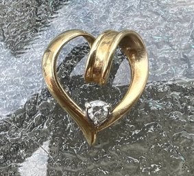 14K Gold Heart Pendant With Large Diamond