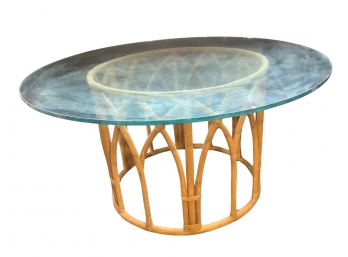 Large Heavy Thick Glass Bamboo Based Table