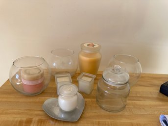 Group Of Candles' & Holders - Nine Pieces