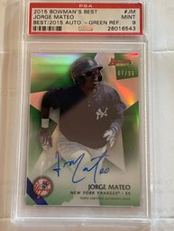 2015 Bowmans Best Jorge Mateo Green Refractor Auto Card #JM   PSA 9   #d 67/99