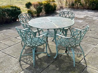 Vintage 1930s Cast Aluminum Table With Four Armchairs