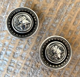 Sterling Silver Greek Coin Clip Earrings