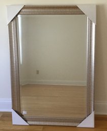 Brand New Beveled Silver Tone Wooden Mirror.