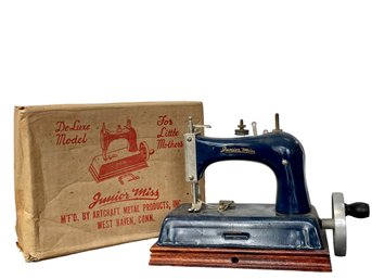 Vintage Junior Miss Deluxe Model Sewing Machine W/org Box & Inst. Mfd By Artcraft Metal, West Haven, CT