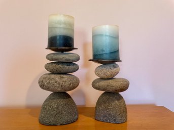 Stone Cairn Candle Holders, Made In Honduras