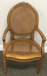 Antique Petite Childrens Rosette Carved Caned Arm Chair