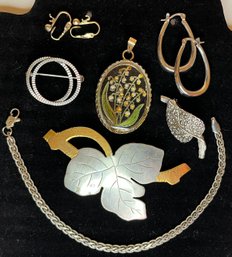 Vintage Lot Jewelry Cottagecore Lily Of The Valley Pendant - Anklet - Earrings - Marcasite Pin - Leaf Brooch