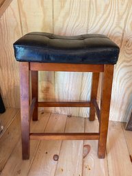 Single Wood Stool With Leather Seat