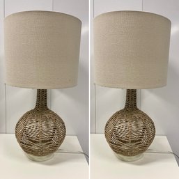 Pair Of Large Rustic Seagrass Rope Gourd Form Table Lamps