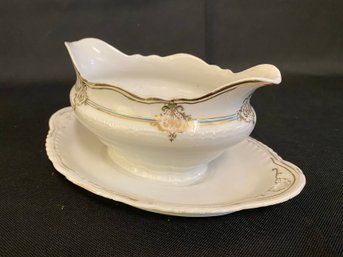 Victoria Austria Porcelain Gold Tone Gravy Boat