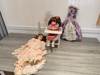 Lot Of 3 Dolls, 2 Are Porcelain