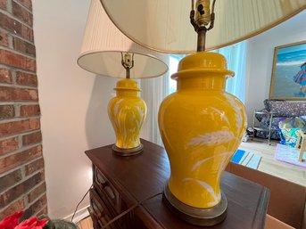 Matching Pair Of Ginger Jar Styled Table Lamps,with White Floral Design