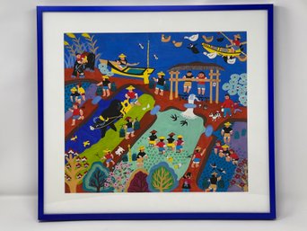 Framed And Matted Colorful Chinese Village Art Print