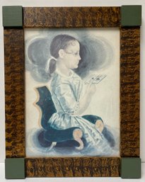 Ornate Wooden Frame With Print Of Early 19th C Girl Reading A Book - Contemporary
