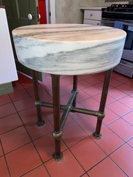 Unique Incredible Round Marble Thick Solid Butcher Block Style On Brass Stand 24x32 HEAVY Brass Legs