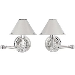 A Pair Of Ralph Lauren Nickel Finish Swing Arm Sconces With Metal Shades