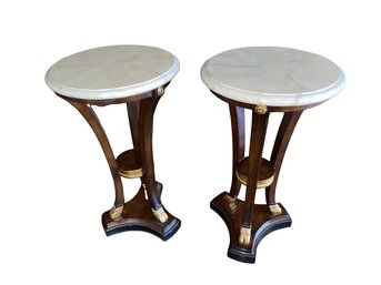 Empire Style Round Table With Painted Marble Look Tops