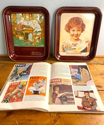 Pair Or Norman Rockwell Beverage Trays And Poster Book